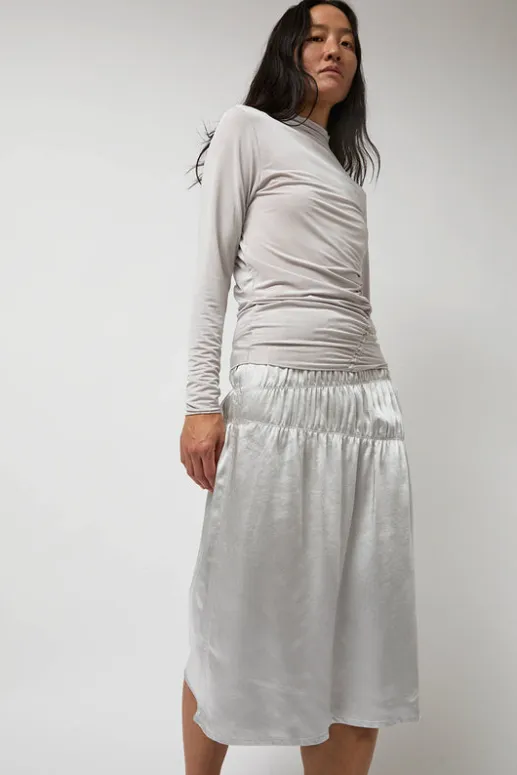 No.6 Store Satin Gather Long Skirt in Grey