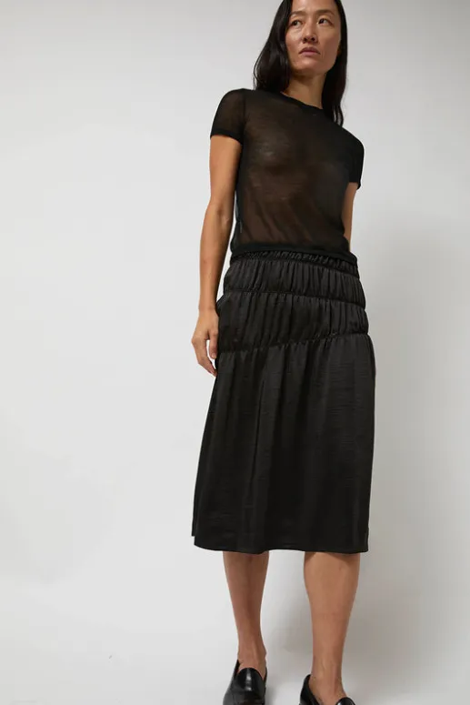 No.6 Store Satin Gather Long Skirt in Black