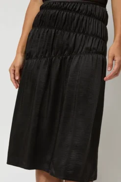 No.6 Store Satin Gather Long Skirt in Black