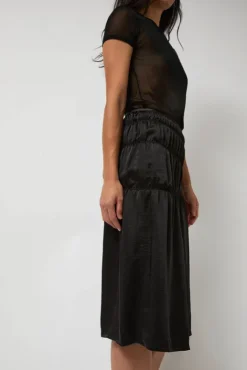 No.6 Store Satin Gather Long Skirt in Black
