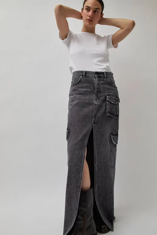 No.6 Store Skylar Denim Skirt in Marble Black