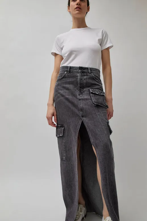 No.6 Store Skylar Denim Skirt in Marble Black