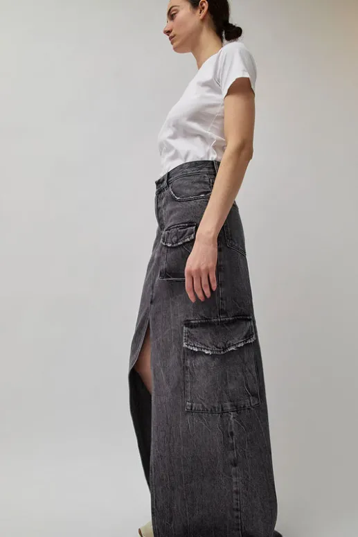 No.6 Store Skylar Denim Skirt in Marble Black