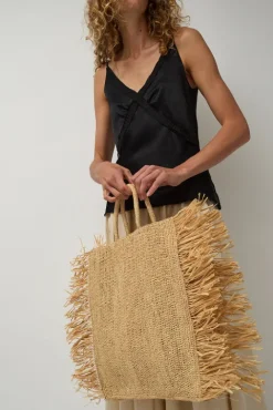 No.6 Store Straight Fringe Square Bag in Natural