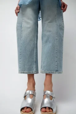 No.6 Store T Strap Clog on Mid Heel in Silver