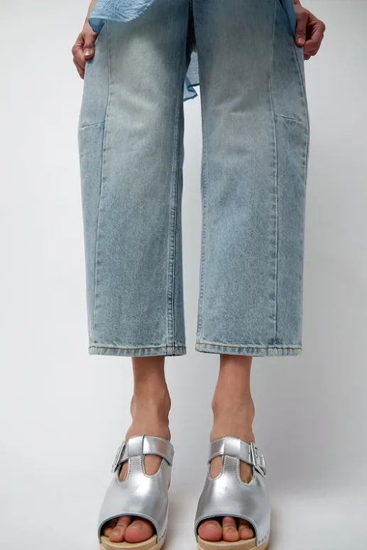 No.6 Store T Strap Clog on Mid Heel in Silver