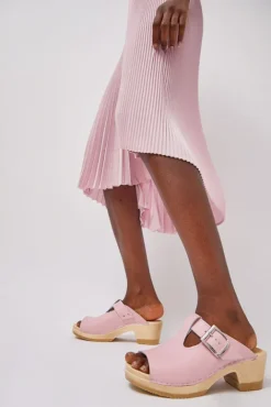 No.6 Store T Strap Clog on Mid Heel in Light Pink
