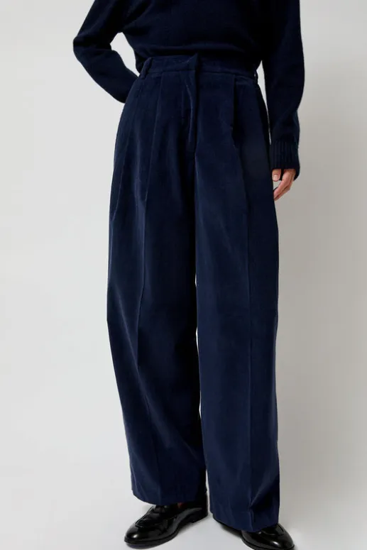 No.6 Store Thin Corduroy Wide Leg Pants in Navy
