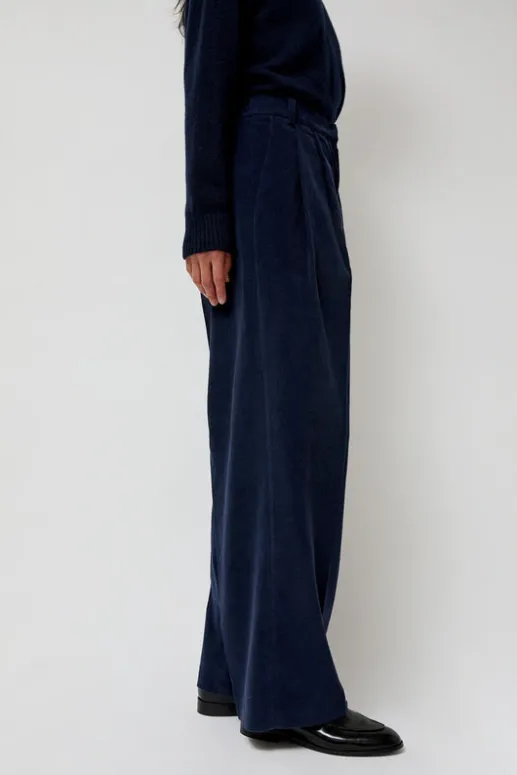 No.6 Store Thin Corduroy Wide Leg Pants in Navy
