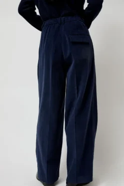 No.6 Store Thin Corduroy Wide Leg Pants in Navy