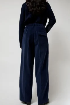 No.6 Store Thin Corduroy Wide Leg Pants in Navy
