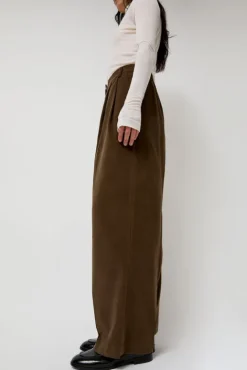 No.6 Store Thin Corduroy Wide Leg Pants in Light Brown