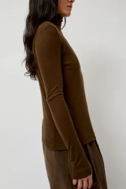No.6 Store Thin Ribbed Roll Neck Top in Brown