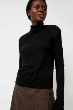 No.6 Store Thin Ribbed Roll Neck Top in Black