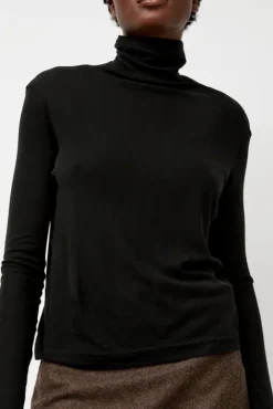 No.6 Store Thin Ribbed Roll Neck Top in Black