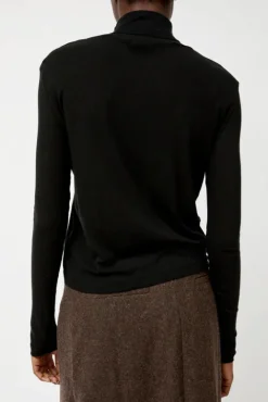 No.6 Store Thin Ribbed Roll Neck Top in Black