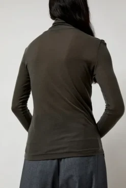 No.6 Store Thin Ribbed Roll Neck Top in Dark Gray