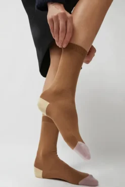 No.6 Store Tricolor Cotton Socks in Brown