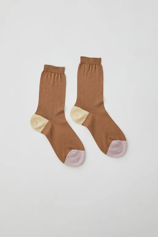 No.6 Store Tricolor Cotton Socks in Brown