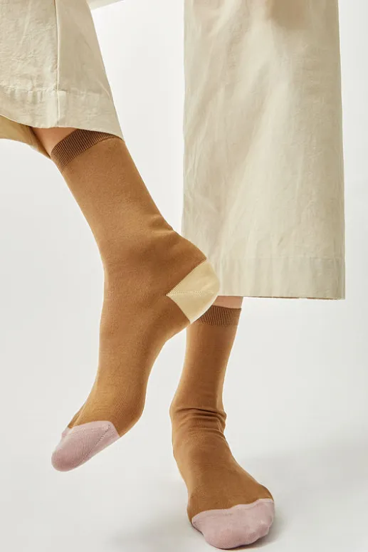 No.6 Store Tricolor Cotton Socks in Brown
