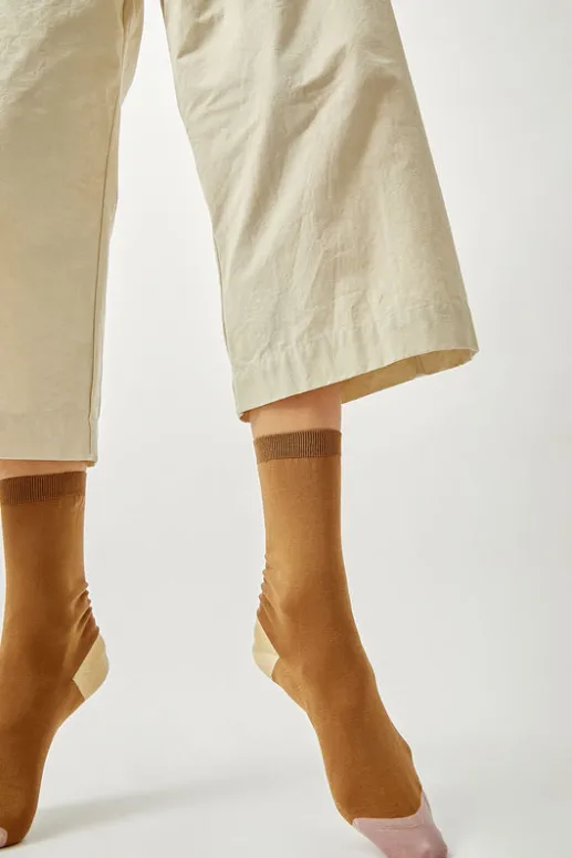 No.6 Store Tricolor Cotton Socks in Brown