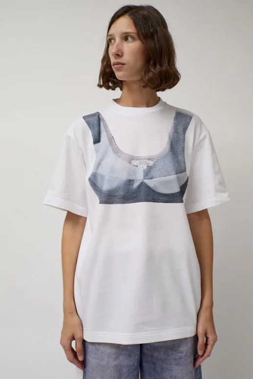 No.6 Store T-Shirt with Augmented Denim Top in White