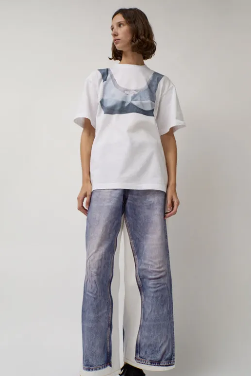 No.6 Store T-Shirt with Augmented Denim Top in White