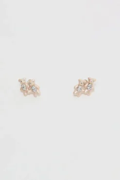 No.6 Store Twin Pearlescent Bear Earrings in White