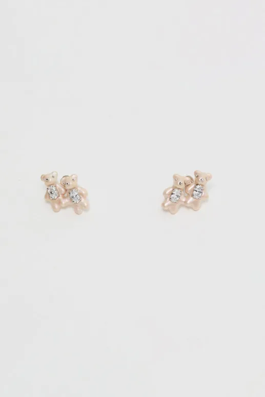 No.6 Store Twin Pearlescent Bear Earrings in White