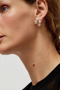 No.6 Store Twin Pearlescent Bear Earrings in White