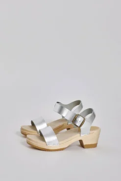 No.6 Store Two Strap Clog on Mid Heel in Silver