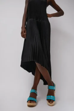 No.6 Store Two Strap Clog on Mid Heel in Turquoise Patent with Eyelets