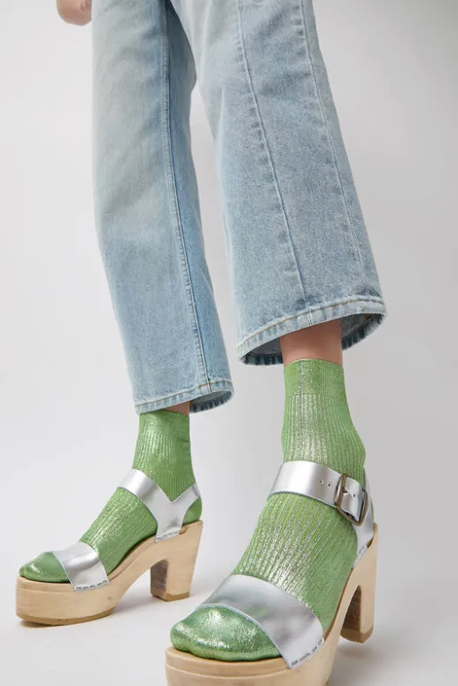No.6 Store Two Strap Clog on Platform in Silver