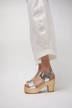 No.6 Store Two Strap Clog on Platform in Silver