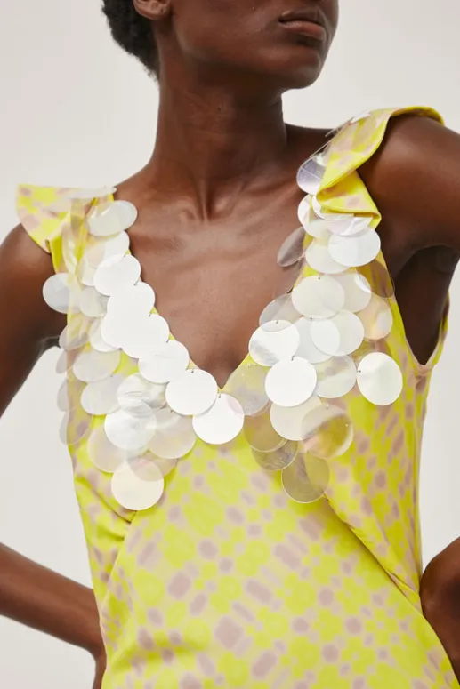 No.6 Store V Neck Sequin Dress in Light Yellow Plaid