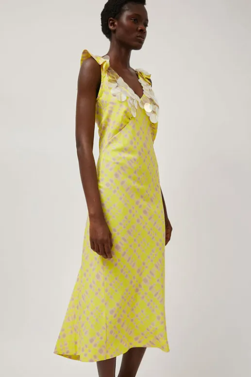 No.6 Store V Neck Sequin Dress in Light Yellow Plaid