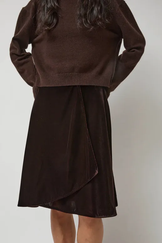 No.6 Store Velvet Midi Wrap Skirt in Brown
