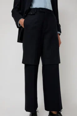 No.6 Store Virgin Wool Layered Trousers in Navy Pinstripe