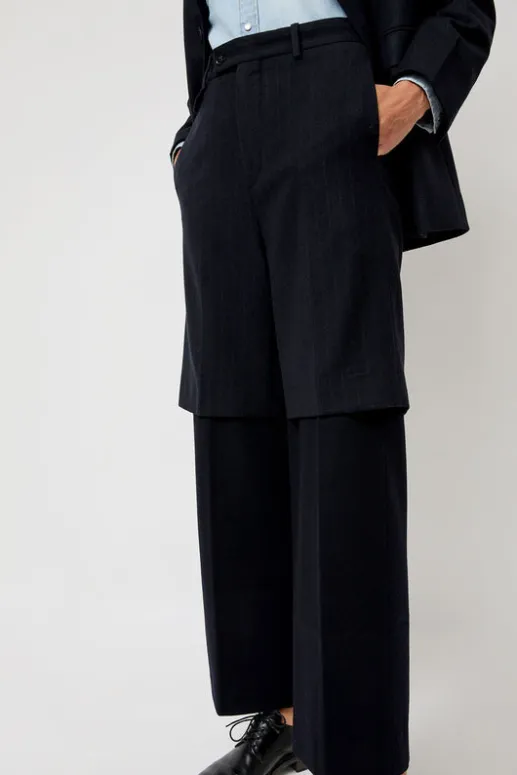 No.6 Store Virgin Wool Layered Trousers in Navy Pinstripe