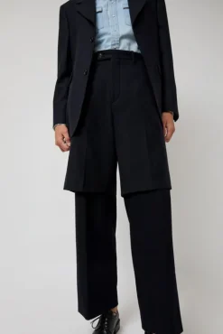 No.6 Store Virgin Wool Layered Trousers in Navy Pinstripe