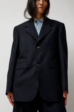 No.6 Store Virgin Wool Oversized Tailored Jacket in Navy Pinstripe