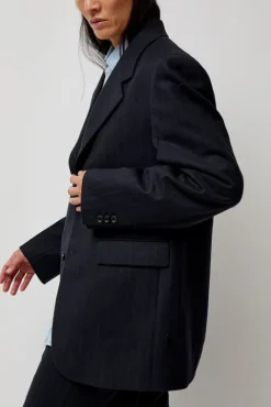 No.6 Store Virgin Wool Oversized Tailored Jacket in Navy Pinstripe