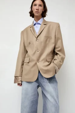 No.6 Store Virgin Wool Single Breasted Blazer in Beige
