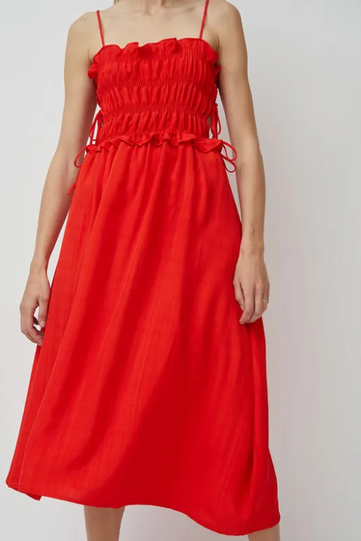 No.6 Store Viscose Gathered Dress in Coral