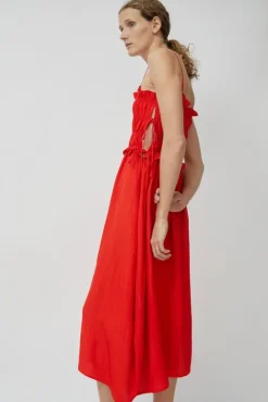 No.6 Store Viscose Gathered Dress in Coral