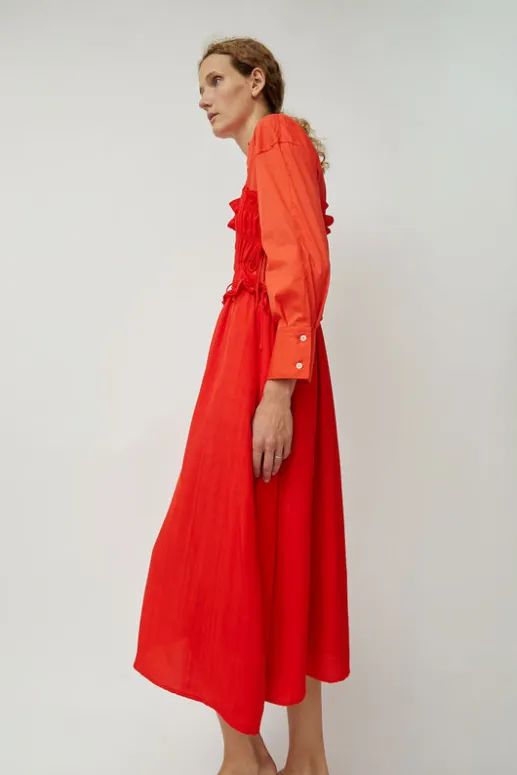 No.6 Store Viscose Gathered Dress in Coral