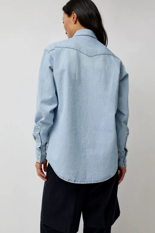 No.6 Store Washed Denim Western Shirt in Washed Light Blue