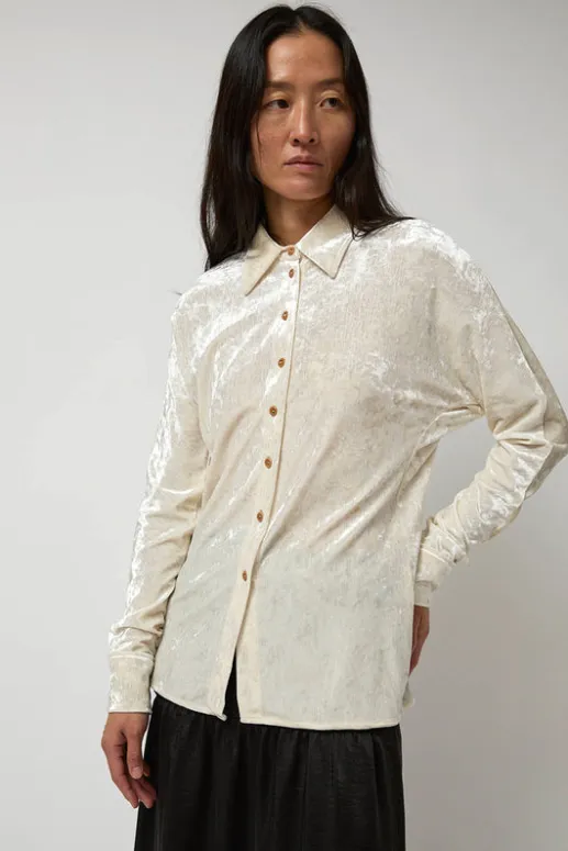 No.6 Store Washed Velvet Long Shirt in Ivory