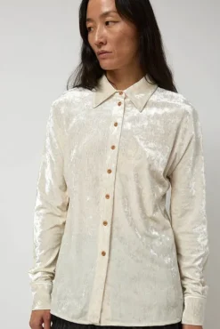 No.6 Store Washed Velvet Long Shirt in Ivory