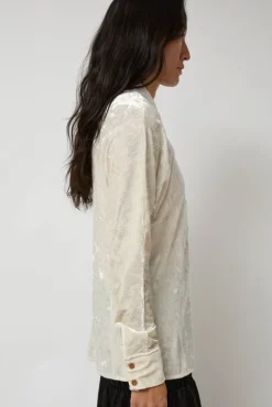 No.6 Store Washed Velvet Long Shirt in Ivory